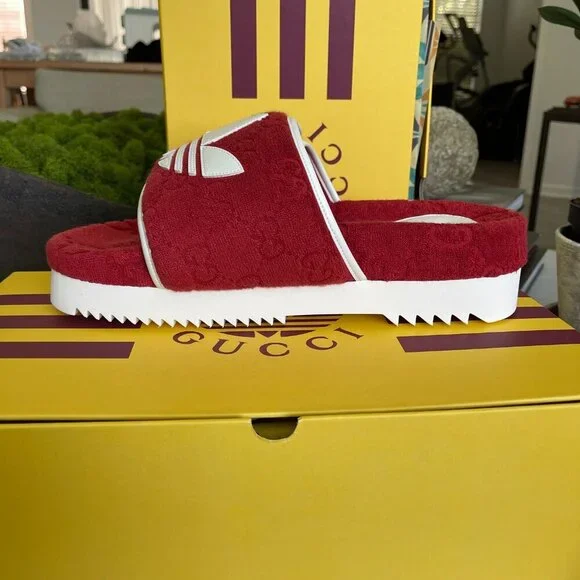 Adidas x Gucci 702412 Mens Slides Sandals Shoe, Red, sz Gucci 9 & 10 - Picture 11 of 16